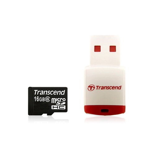 Paměťová karta TRANSCEND 16GB microSDHC (Class 6) with USB Card Reader ,  memory card