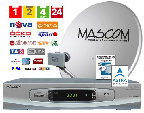 Satelitní komplet Mascom MC1101S/80MBL příjem dvou družic (silver)